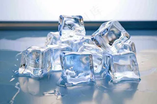 夏日清凉透明的冰块摄影图