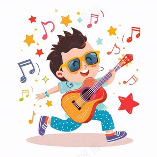吉他演奏音乐会酷音乐潮流风格人物卡通插画免抠