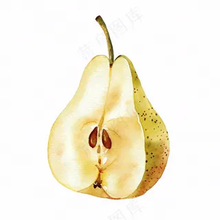 梨子水果切块水彩画免抠