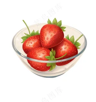 草莓碗卡通插画免抠