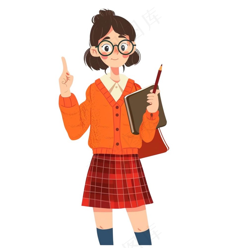 教师学生上课卡通人物插画免抠