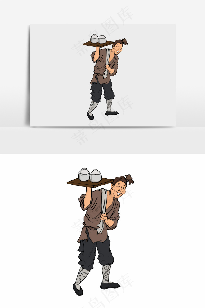 插画丨国风人物丨店小二001丨PPT插图