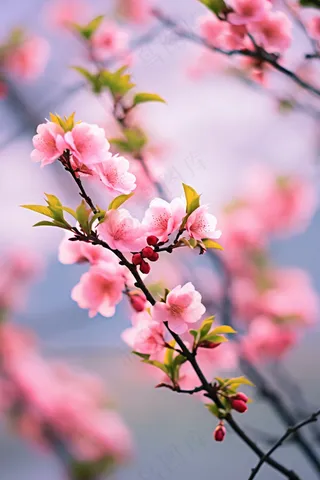 春日樱花红海棠摄影图