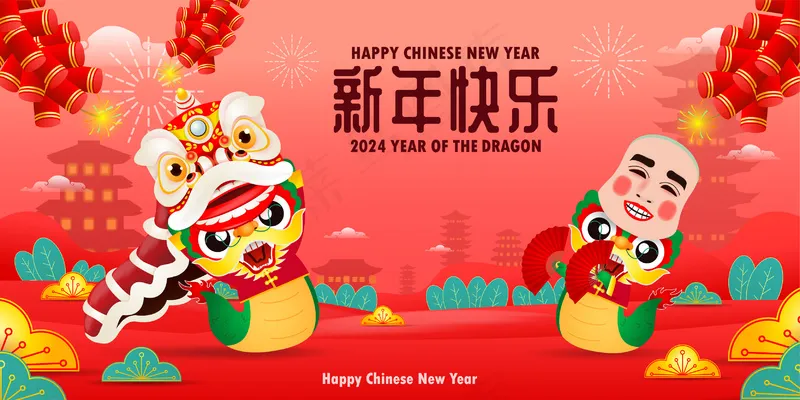 龙年插画海报ai矢量模版下载