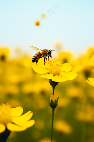 春天黄花蜜蜂采蜜油菜花摄影图