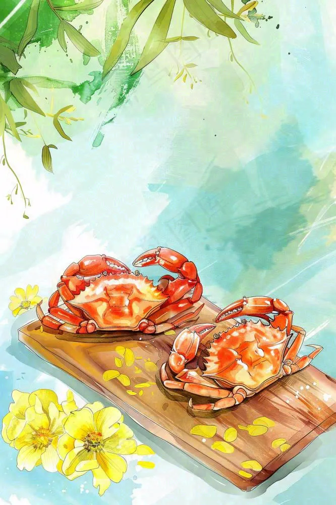 古风水墨白露菊花螃蟹桂花酒插画24节气寒露中秋插画背景(896x1344)
