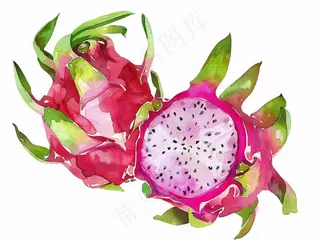 火龙果水果水彩插画免抠