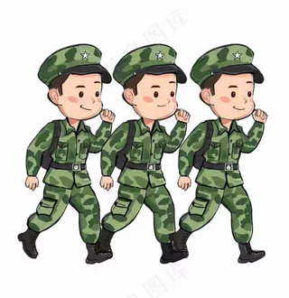军人迷彩服士兵卡通插画免抠