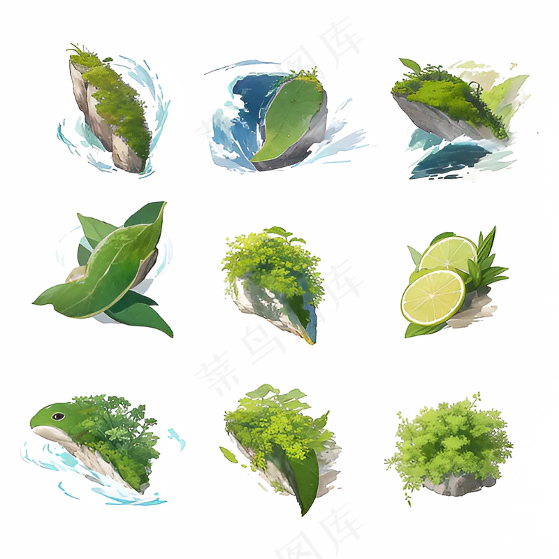 绿色手绘小植物花草系列免抠素材124