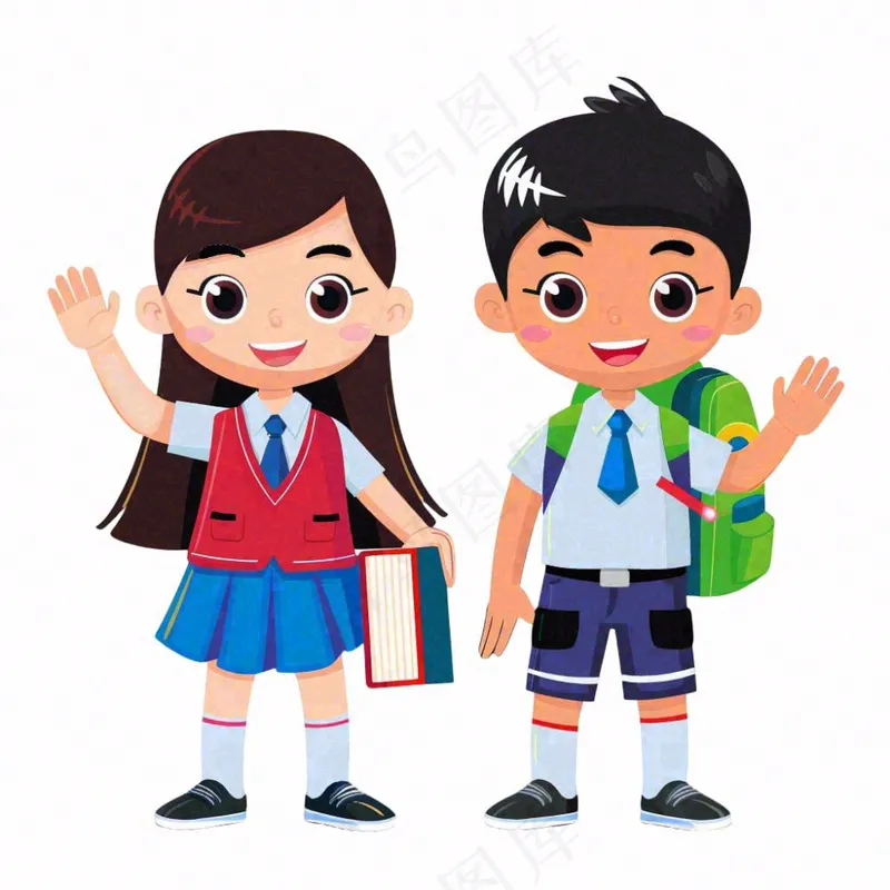 上学的学生儿童青少年学习校服人物卡通插画免抠(1024x1024)