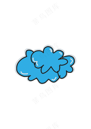 手绘简笔风格蓝色云朵免抠