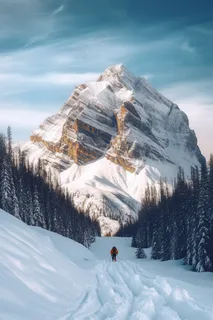 冬季雪季高山攀爬滑雪极限运动摄影图 