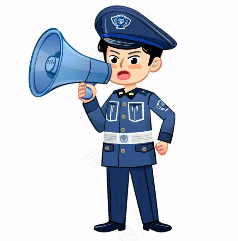 警察拿着喇叭宣传卡通人物插画免抠(1024x1040)