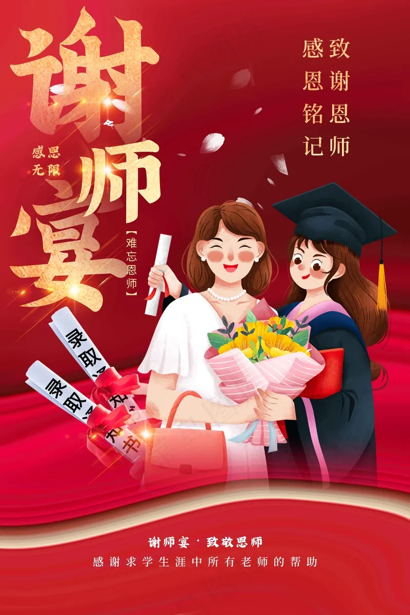 红色喜庆谢师宴高考毕业季海报