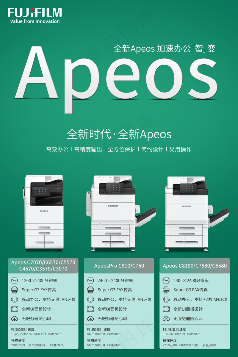 绿色简约风打印机海报psd模版下载