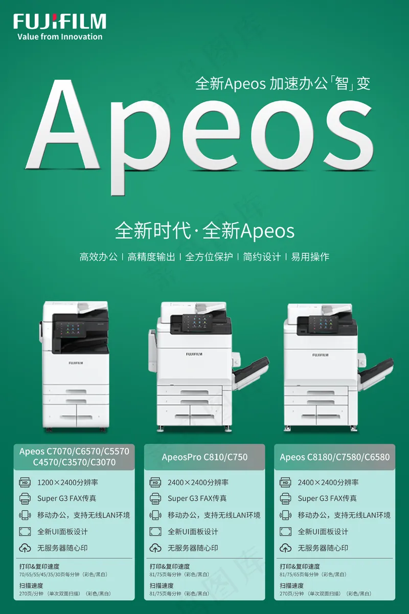 绿色简约风打印机海报psd模版下载