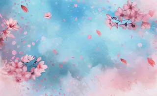 春季出游浪漫水彩樱花蓝粉色樱花林立春春分插画背景