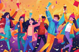 狂欢派对青年聚会庆祝活动热闹青年节卡通插画背景