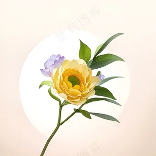 白色黄色手绘新中式风格花植物125 白色黄色手绘新中式风格花植物125