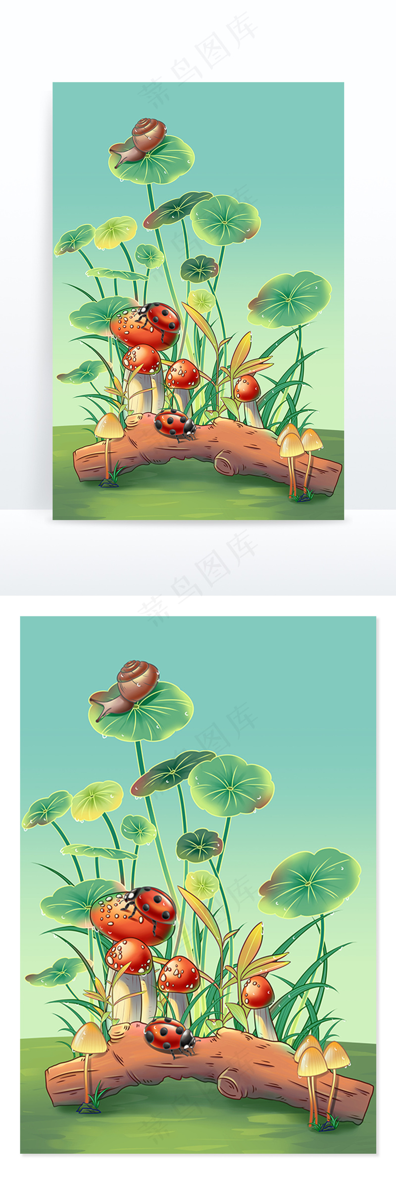 二十四节气惊蛰植物瓢虫蜗牛绿色