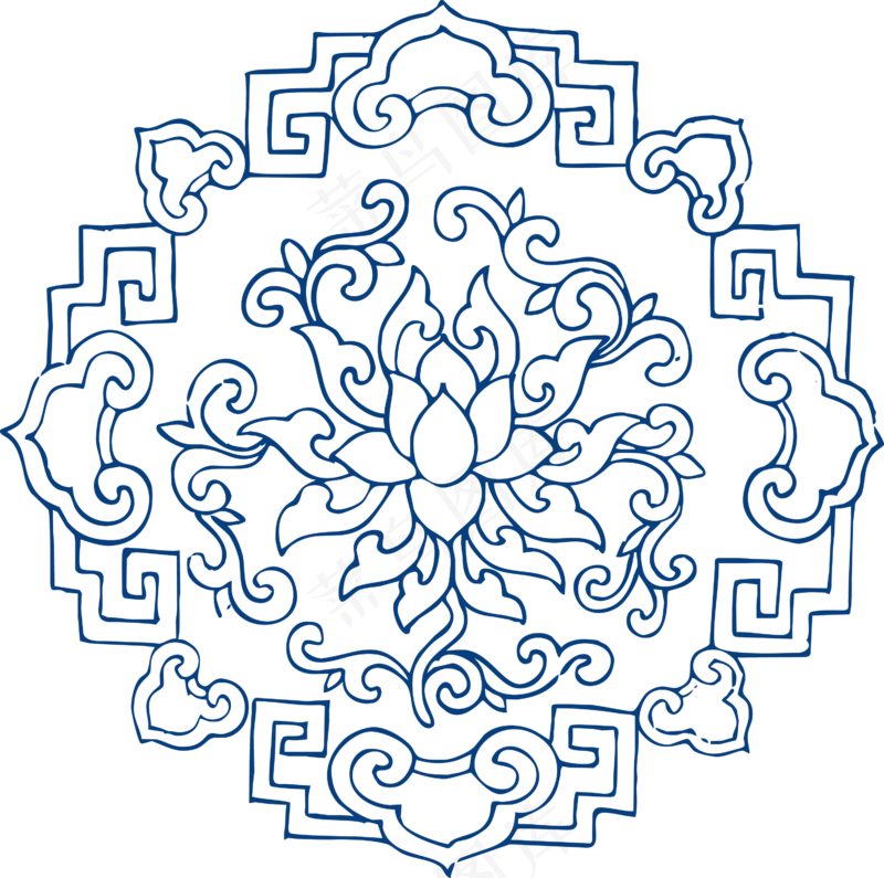 古代青花瓷图案花纹中国风图案祥云纹理传统图腾矢量AI设计免扣素材