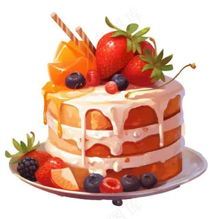 蛋糕美味甜点水果冰淇淋蛋糕生日卡通插画免抠