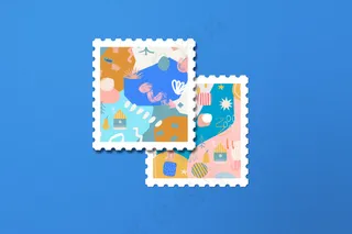 蓝色背景邮票样机14