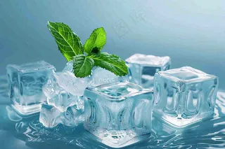 夏日清凉透明的冰块摄影图