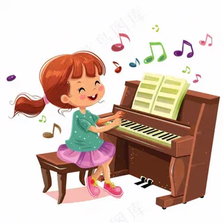 弹钢琴的女孩演奏乐器音乐人物卡通插画免抠