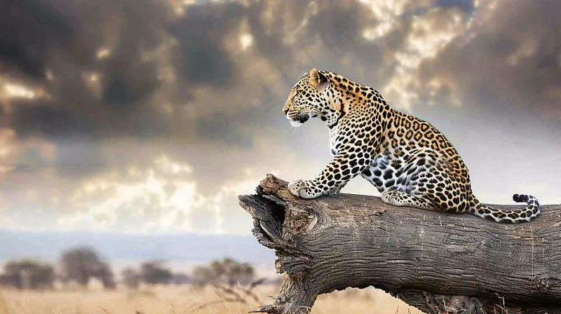 树干上的猎豹保护动物摄影图(4368x2448)