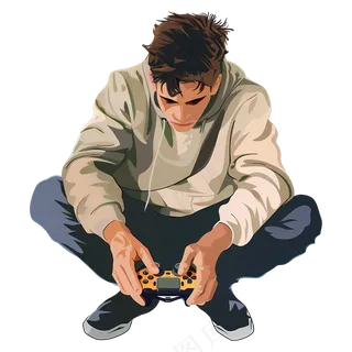 免抠玩游戏的手绘男孩