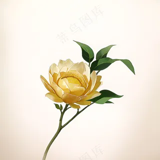 白色黄色手绘新中式风格花植物122