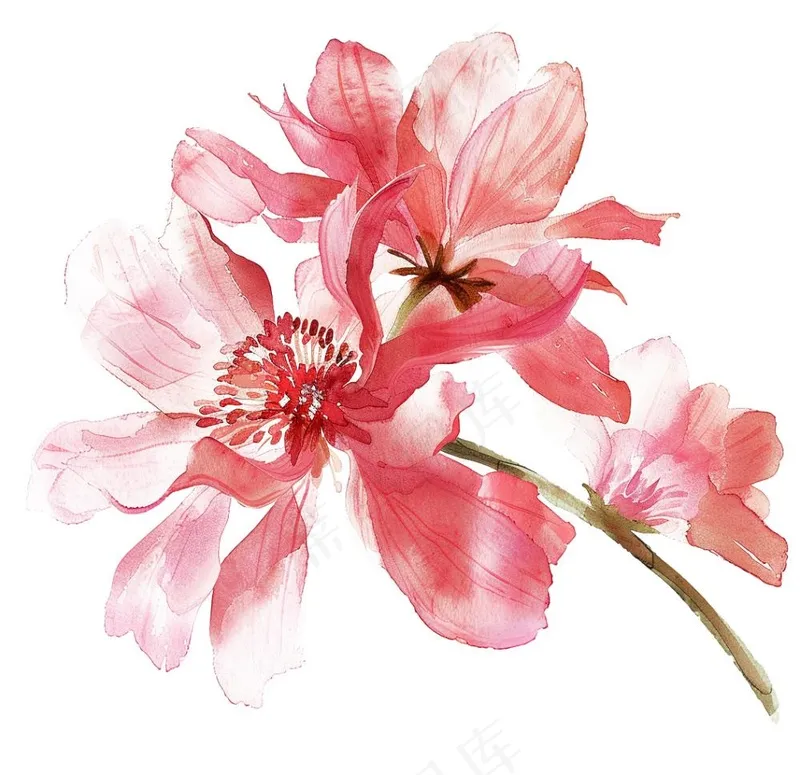 菊花玫红艳丽鲜花水墨中国风插画免抠(1056x1024)