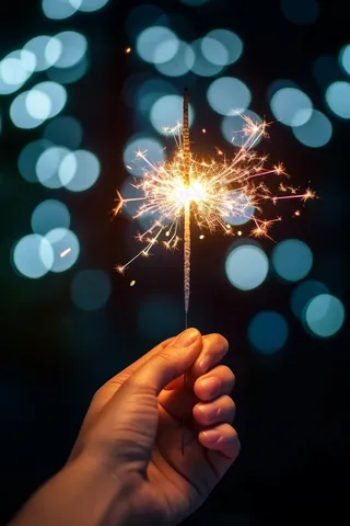 手拿仙女棒烟花爆竹灯光摄影图