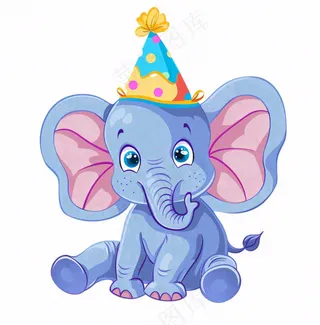 大象动物过生日庆祝卡通插画免抠