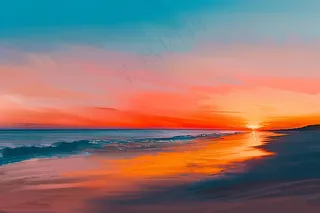 落日海洋沙滩夕阳晚霞摄影图 