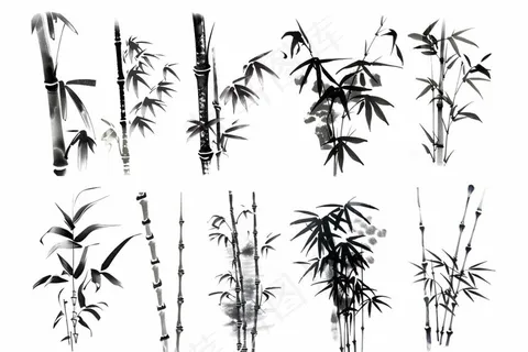 竹子竹林水墨画中国风元素插画免抠