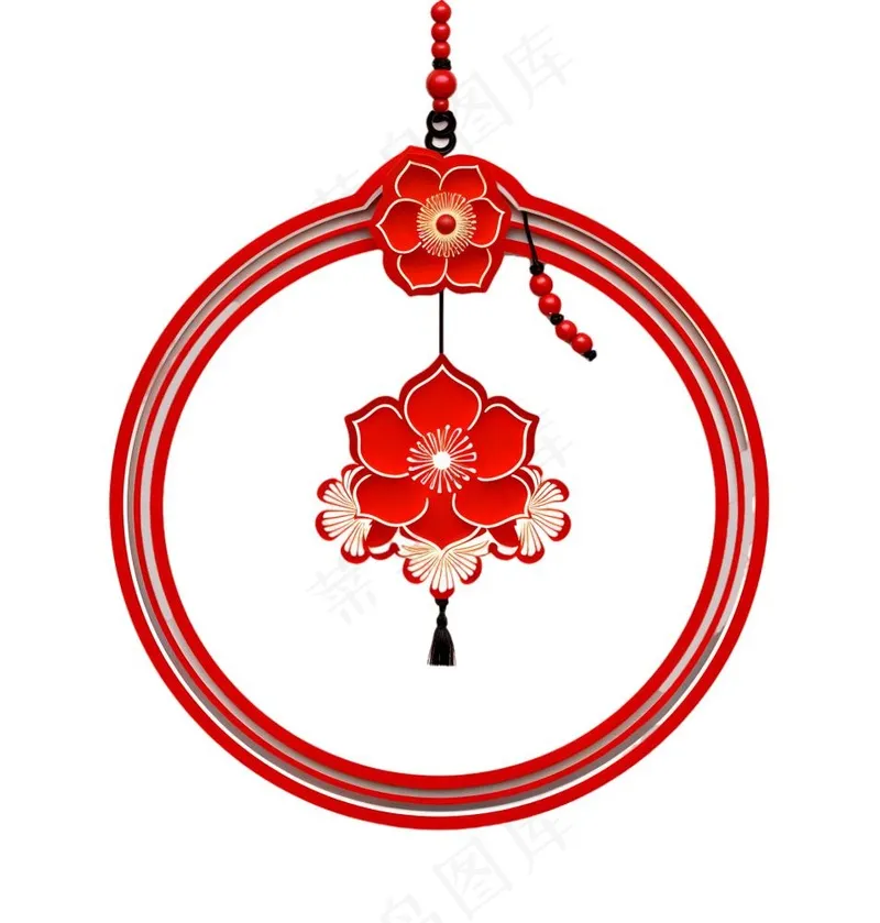 红色圆形边框窗花春节贴纸免抠(1814x1900)