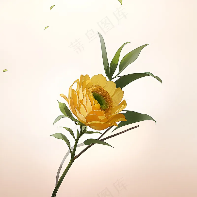 白色黄色手绘新中式风格花植物91