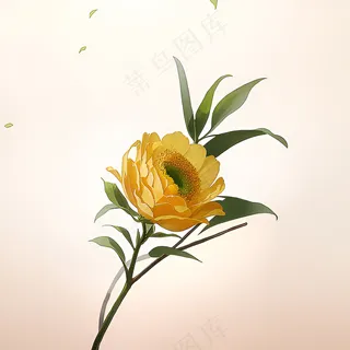 白色黄色手绘新中式风格花植物91 白色黄色手绘新中式风格花植物91