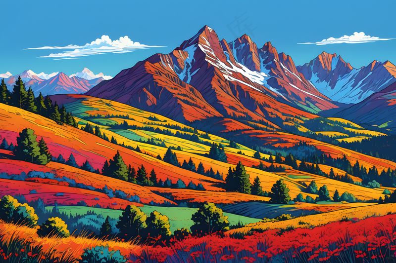 晴朗天空衬托着美丽山景图片