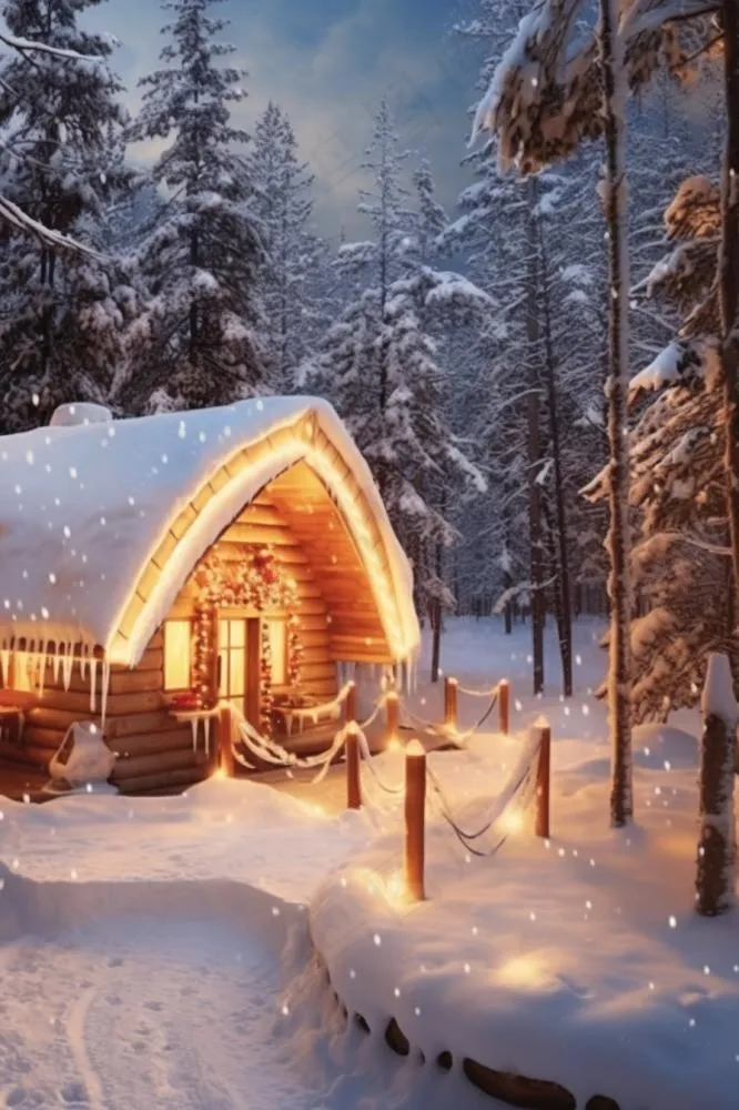 童话故事意境雪屋背景(896x1344)