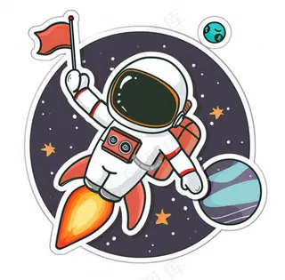 宇航员火箭太空卡通插画免抠
