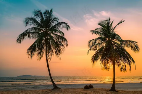 夏日海滩日落晚霞摄影图 夏日海滩日落晚霞摄影图