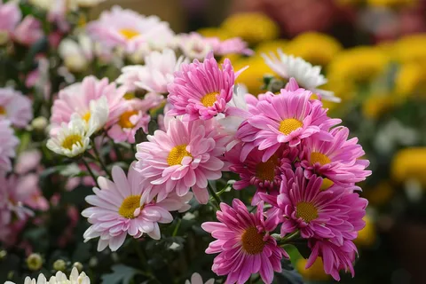 菊花色彩艳丽的菊花植物摄影图 