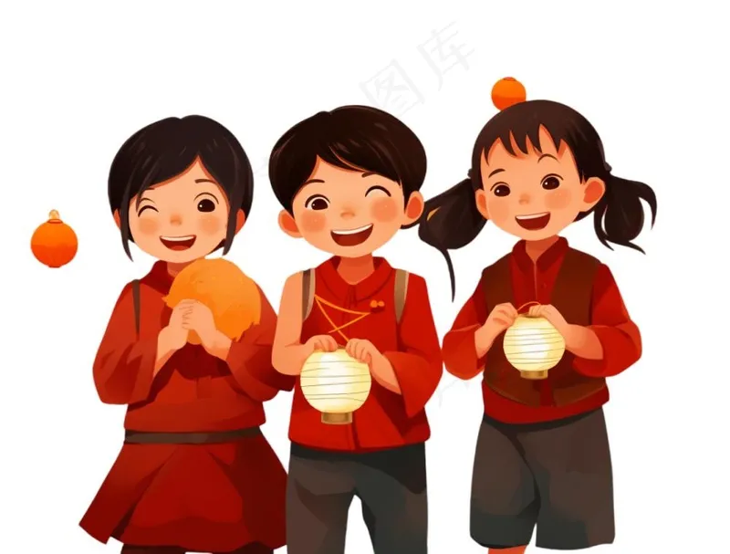 红色儿童小孩拜年过年新年春节元旦喜庆手绘卡通插画免抠(1264x960)