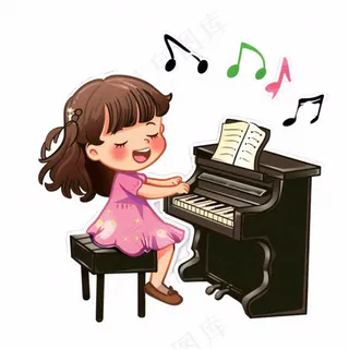 弹钢琴的女孩演奏乐器音乐人物卡通插画免抠