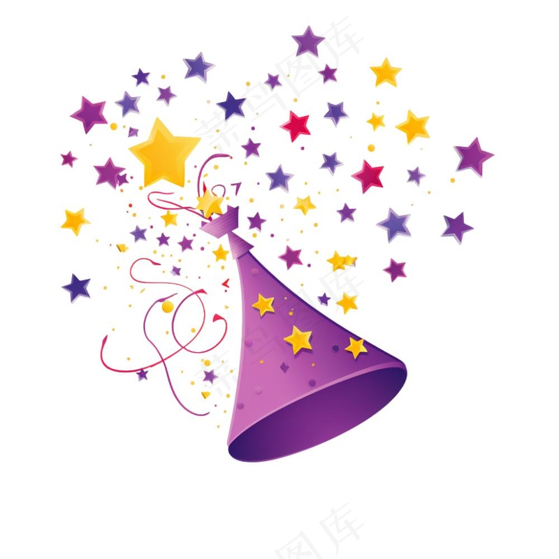 礼花彩带紫色节日庆祝创意可爱卡通插画免抠