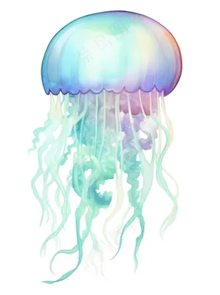 水母海洋海鲜蓝紫色梦幻卡通插画免抠