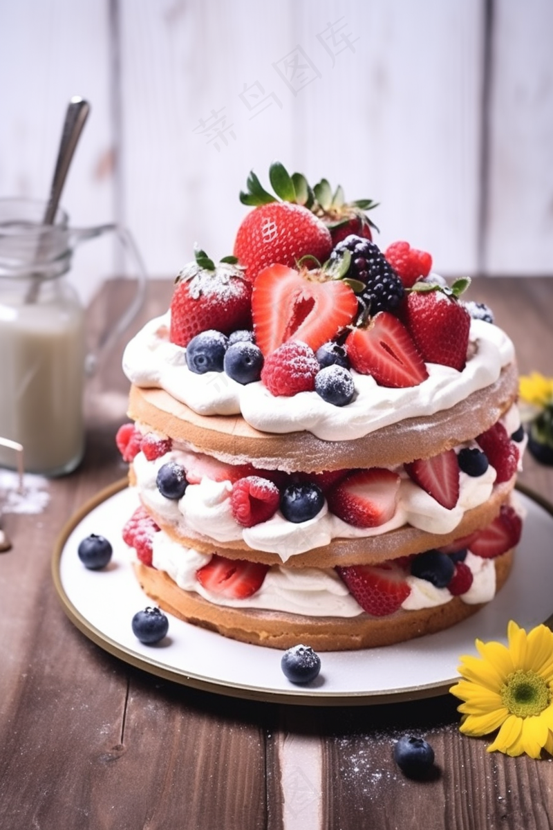 小蛋糕水果蛋糕下午茶美食甜点摄影图